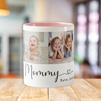 Wir lieben dich, Mami 4 Foto-Collage Moderne Schri Zweifarbige Tasse