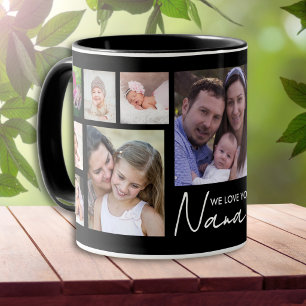 Wir lieben dich Nana 13 Fotocollage Schwarz   Tasse