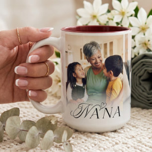 Wir lieben dich Nana Herz-Fotocollage-Andenken-Ges Zweifarbige Tasse