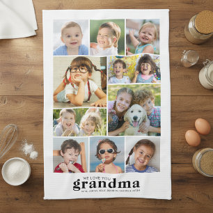 Wir lieben dich Oma 10 Foto-Collage Namen Modern Geschirrtuch