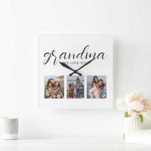 Wir lieben dich Oma Foto Quadratische Wanduhr