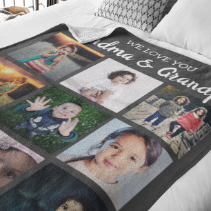 Wir lieben dich Oma und Opa Foto Collage Fleecedecke