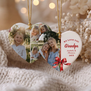 Wir lieben dich Opa 4 Foto roter Bogen Weihnachten Keramik Ornament