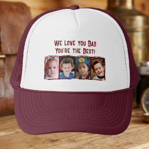 Wir lieben dich Papa 4 Fotos weiß bordeauxrot Truckerkappe