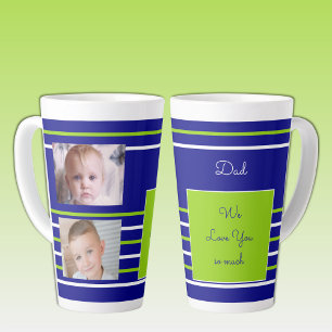 Wir lieben dich Papa blau und grün mit Fotos Milchtasse