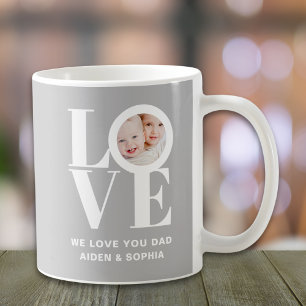 Wir lieben dich Papa Foto Grau Kaffeetasse