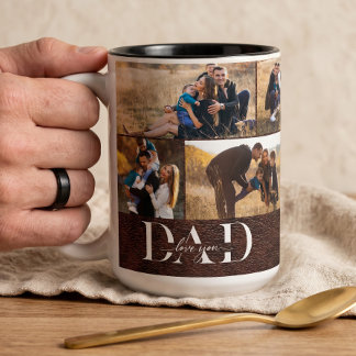 Wir lieben dich, Papa Vater Foto Collage Leder Zweifarbige Tasse