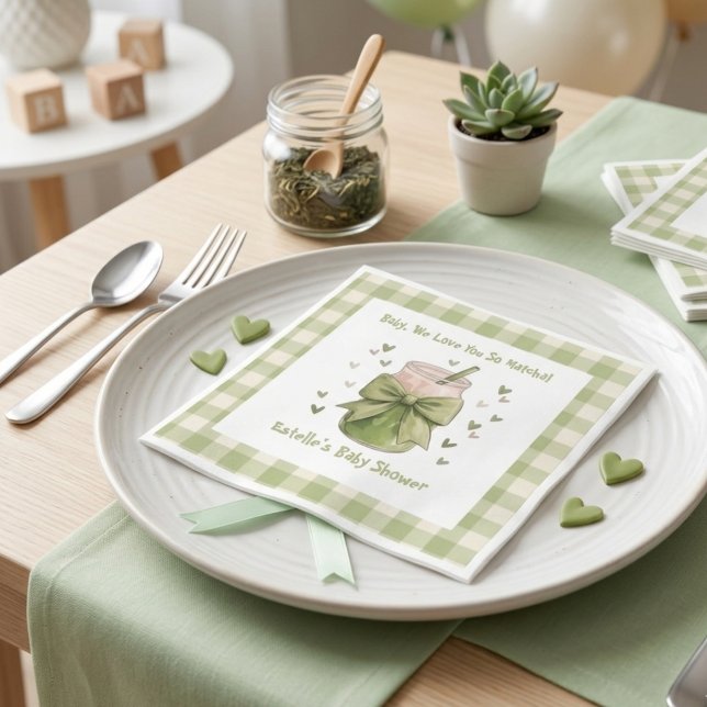 Wir lieben euch so sehr Matcha Grün Bow Gingham Serviette (Von Creator hochgeladen)
