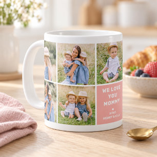 Wir lieben Mutti Moderne rosa Fotocollage Kaffeetasse