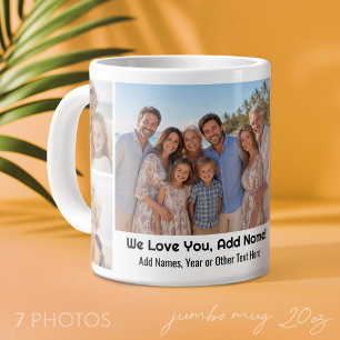 Wir lieben Namen hinzufügen - Fotocollage mit 7 Fo Jumbo-Tasse