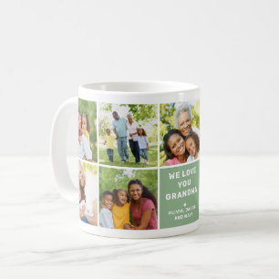 Wir lieben Oma moderne grüne Fotocollage Kaffeetasse