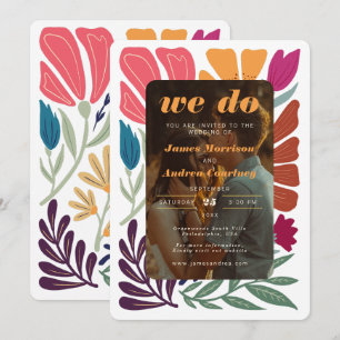 Wir machen Boho Chic Retro farbiges Foto floralWed Einladung