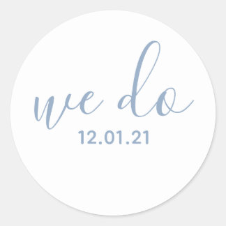 Wir Machen Datierte Hochzeitstasche Dusty Blue Auf Runder Aufkleber