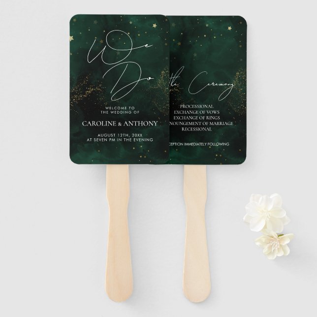 Wir machen eine dunkelgrüne magische Goldhochzeit Fächer (Vorne und Hinten)