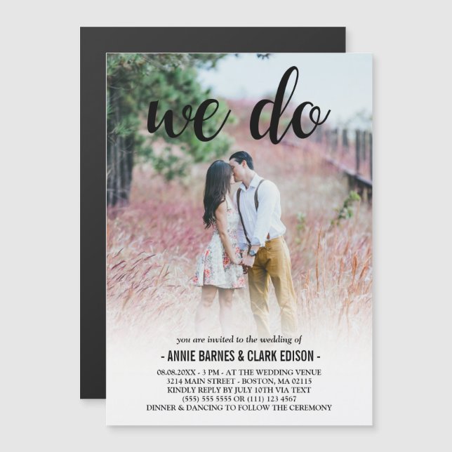 Wir machen eine Hochzeit mit Black Script-Fotos Magneteinladung (Vorne/Hinten)