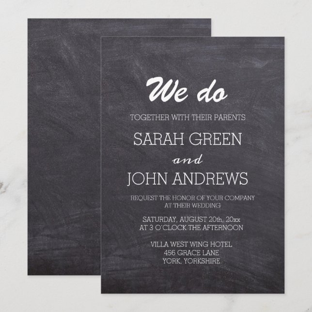 Wir machen eine Schwarz-Weiß-Chalkboard-Hochzeit Einladung (Vorne/Hinten)