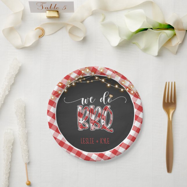 Wir machen GRILLEN Paper Plate - Gingham - Custom Pappteller (Hochzeit)