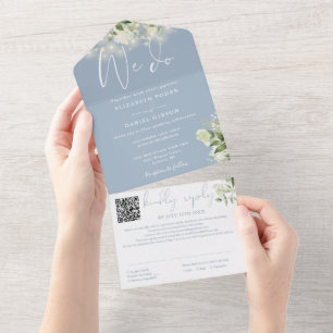 Wir machen grüne Lichter QR Code Dusty Blue Weddin All In One Einladung