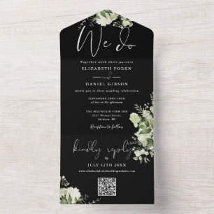 Wir machen grüne QR Code Schwarz-Weiß Hochzeit All In One Einladung