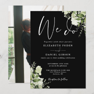 Wir machen grünes Foto Schwarz-Weiß Hochzeit Einladung