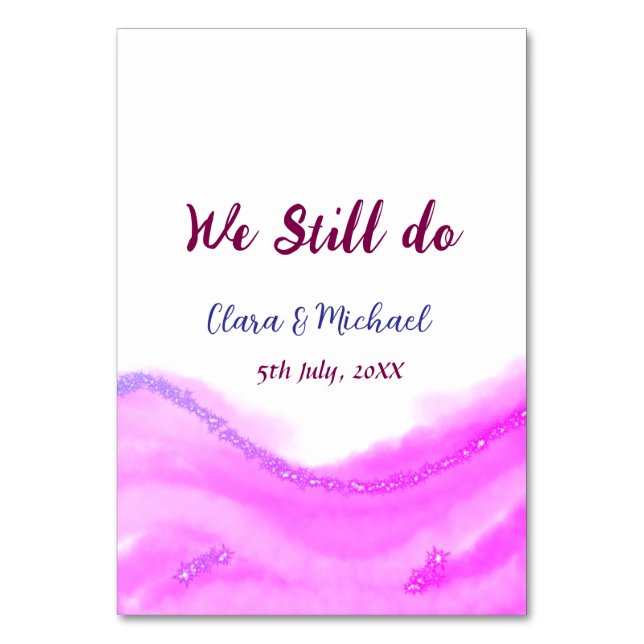 Wir machen immer noch rosa lila Aquarellfarben Gli Tischnummer (Vorderseite)
