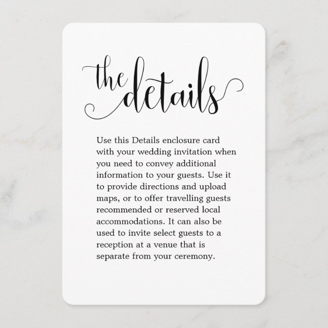 Wir machen kalligraphische Hochzeitdetails Begleitkarte (Vorderseite)