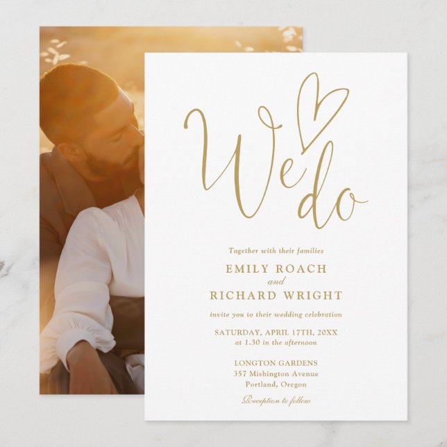 Wir machen Liebe Herz Foto Elegante Hochzeit Einladung (Vorne/Hinten)