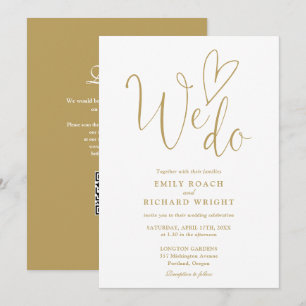 Wir machen Liebe Herz QR Code Chic Gold Hochzeit Einladung