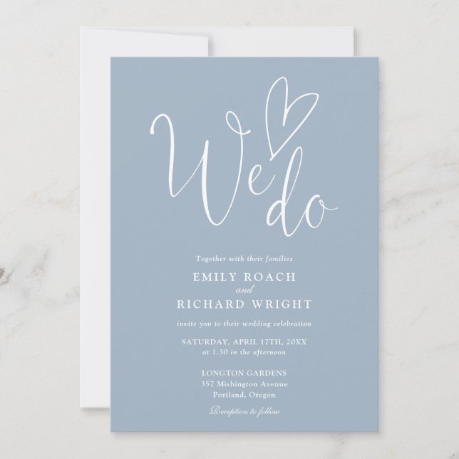 Wir machen Liebe Herz QR Code Dusty Blue Wedding Einladung (Vorderseite)