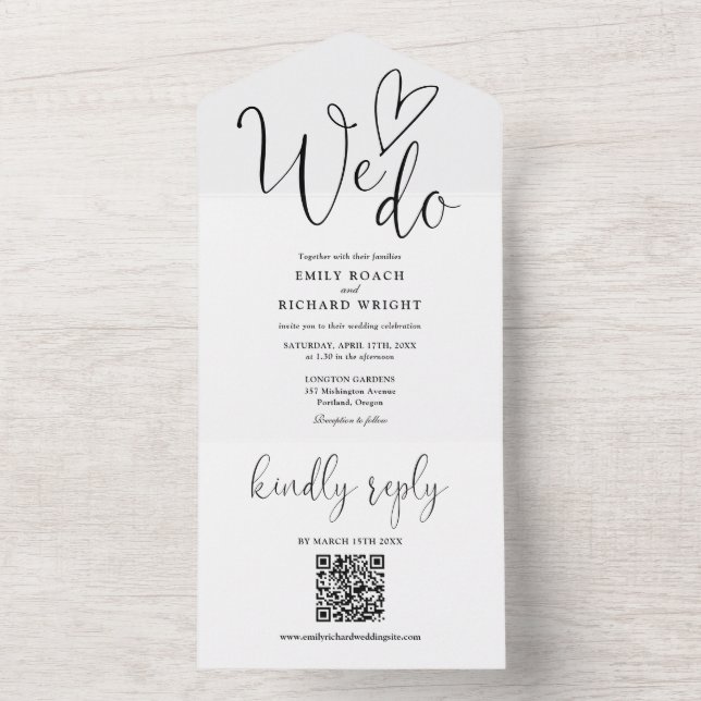 Wir machen Liebe Herz QR Code Schwarz-Weiß Hochzei All In One Einladung (Innen Boden)