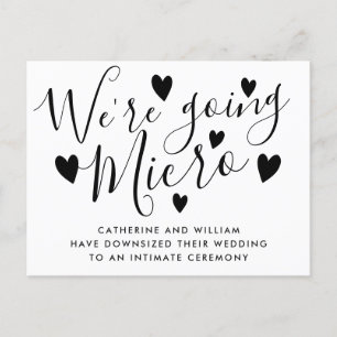 Wir machen Mikro Kleinere Hochzeit Schrift Herzen Ankündigungspostkarte