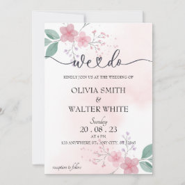 Wir machen, Minimalistische Rosa-Flora-Hochzeit Ei Einladung