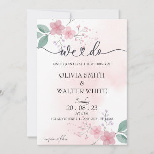 Wir machen, Minimalistische Rosa-Flora-Hochzeit Ei Einladung