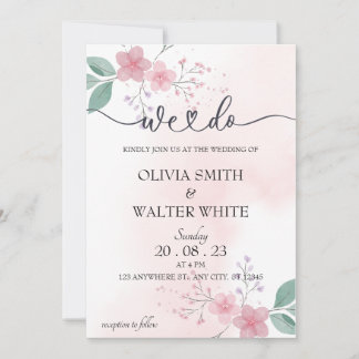 Wir machen, Minimalistische Rosa-Flora-Hochzeit Ei Einladung