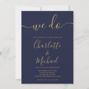 Wir machen Navy Blau und Gold Signature Schrift Ho Einladung