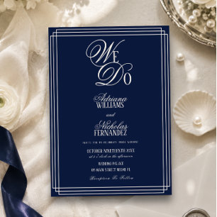 Wir machen Navy Blaues Old Money Hochzeit Einladung