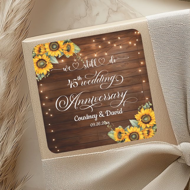 Wir machen noch 45. Wedding Anniversary String Lig Quadratischer Aufkleber (Von Creator hochgeladen)