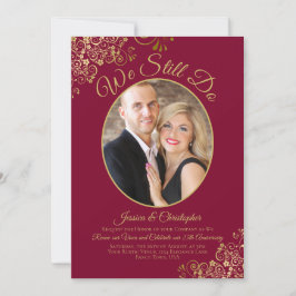 Wir machen noch Burgund & Gold Hochzeit Vow Erneue Einladung