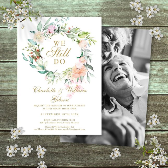 Wir machen noch immer ein Foto zur Erneuerung der  Einladung (We Still Do Vow Renewal Floral Garland Photo Invitation)