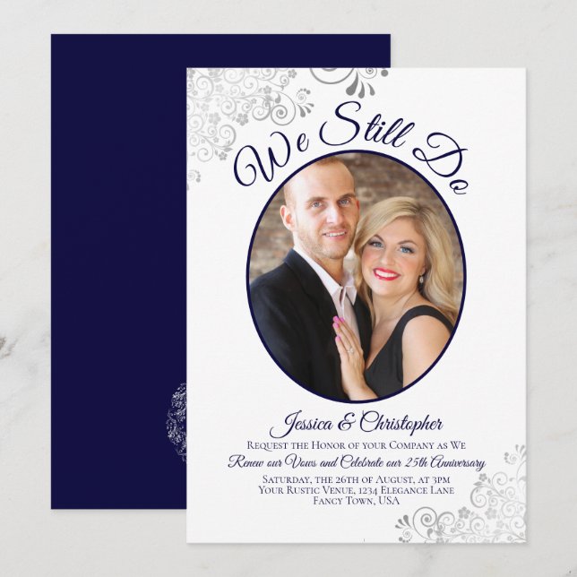 Wir machen noch Navy Blue auf White Wedding Vow Er Einladung (Vorne/Hinten)