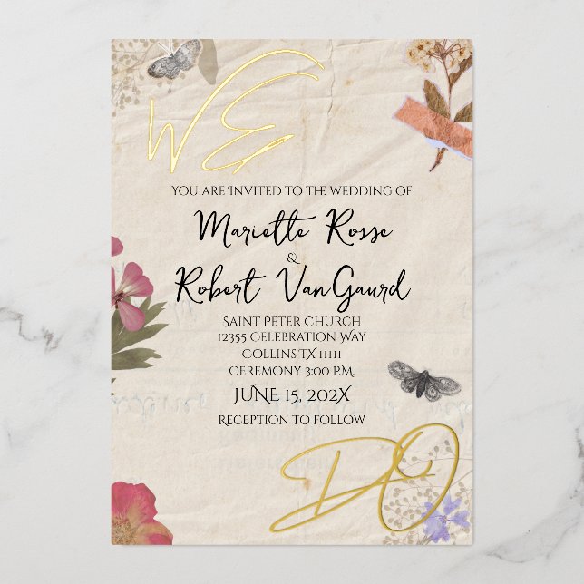 WIR MACHEN Prestige Blume Shabby Garden Chic Hochz Folieneinladung (Vorderseite)