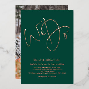 Wir machen Script Foto Emerald Green Rose Gold Wed Folieneinladung