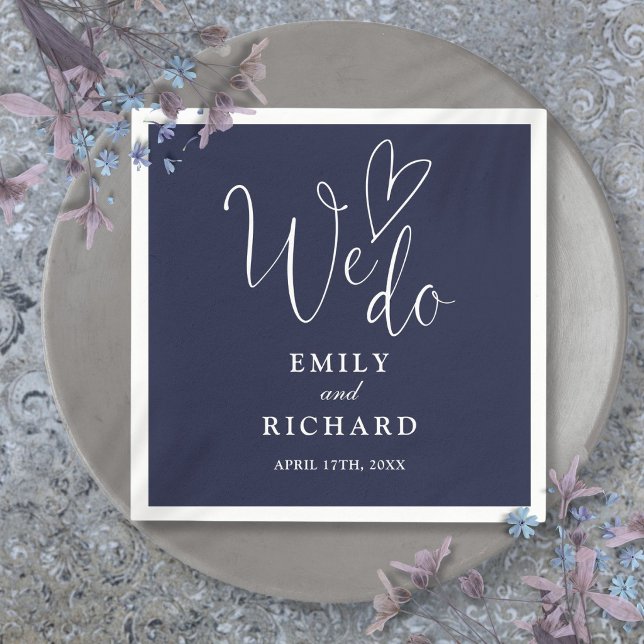 Wir machen Script Liebe Heart Navy Blue Wedding Serviette (We Do Script Love Heart Navy Blue Wedding Napkins)