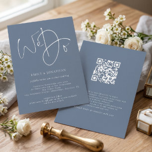 Wir machen Skriptdusty Blue White QR Hochzeit Einladung