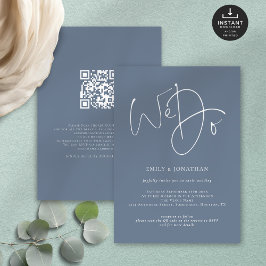 Wir machen Skriptdusty Blue White QR Hochzeit Einladung