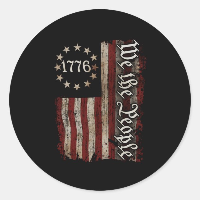 Wir Menschen 1776 amerikanische Flagge 4. Juli Runder Aufkleber (Vorderseite)