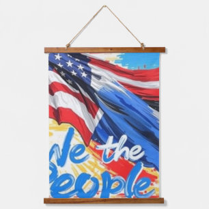 Wir Menschen American Flag Brushstroke Patrioti Wandteppich Mit Holzrahmen