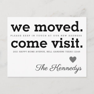 Wir moved Come Besuch Typografie New Zuhause Movin Ankündigungspostkarte