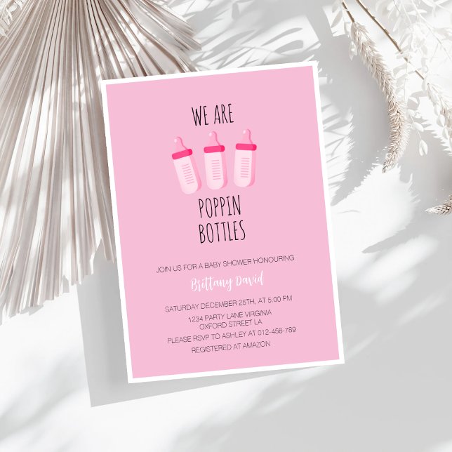 Wir poppen Flaschen Pink Girl Babydusche Einladung (Von Creator hochgeladen)