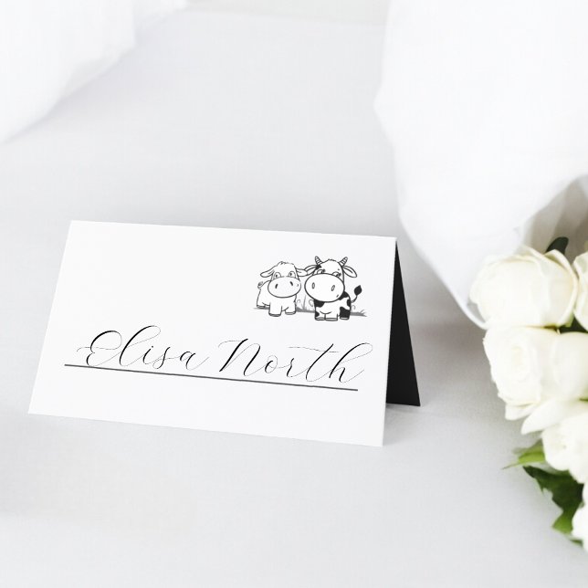 Wir sagten, ich moo Minimalistische Hochzeit Platzkarte (We Said I Moo Minimalist Wedding Place Cards from Ricaso - Cute whimsical cow couple direction cards)